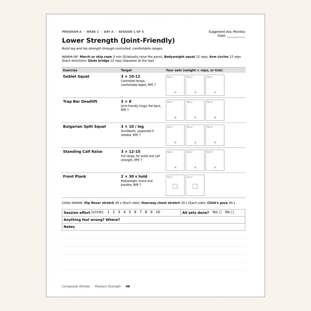 A session page from Masters Strength