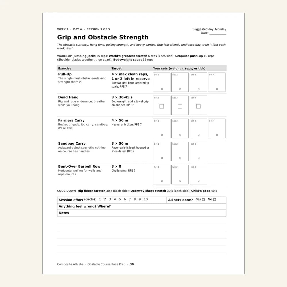 A session page from Obstacle Course Race Prep